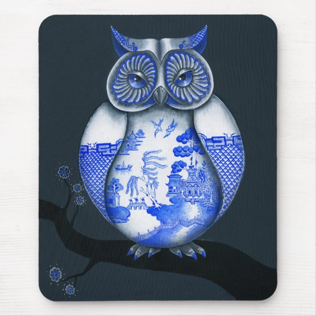 Tapis De Souris Hibou bleu de saule (Devant)
