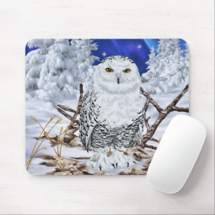 Tapis De Souris Hibou des neiges Faune Merveilleux Hiver