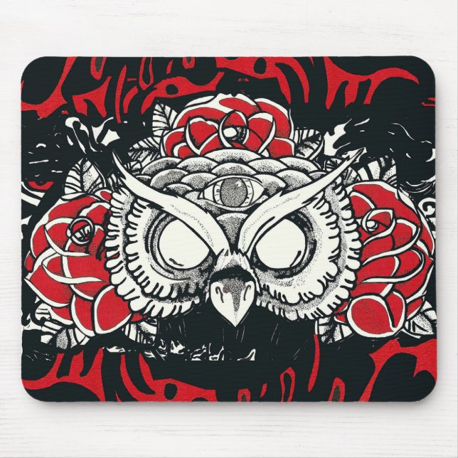 Tapis De Souris Hibou foncé Mousepad (Devant)