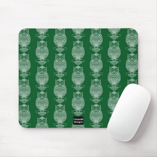 Tapis de souris - Hibou (motif vert foncé) (Avec souris)