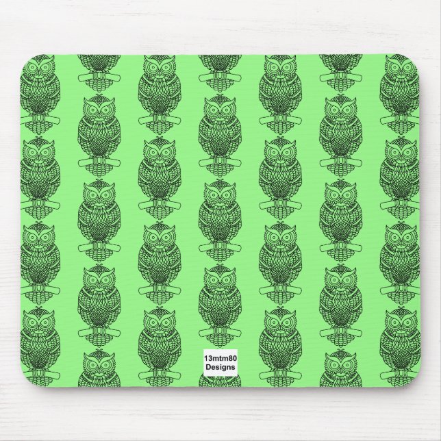 Tapis de souris - Hibou (motif vert néon) (Devant)