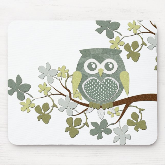 Tapis De Souris Hibou Mousepad d'arbre de polka (Devant)