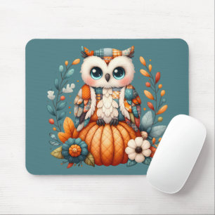 Tapis De Souris Hibou Patchwork sur Citrouille — Cottagecore Autom