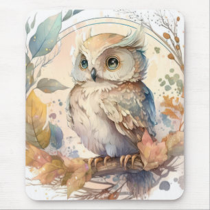 Tapis De Souris Hibou Portrait animal Peinture animalière Faune en
