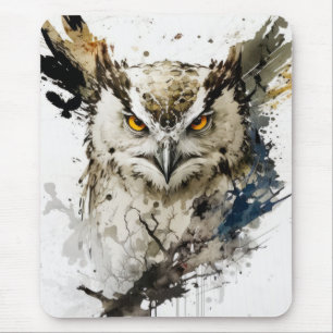 Tapis De Souris Hibou Portrait animal Peinture de la faune Forêt f