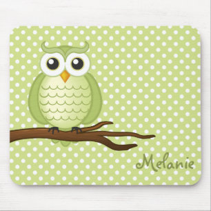 Tapis De Souris Hibou sage vert mignon de Personalizable  