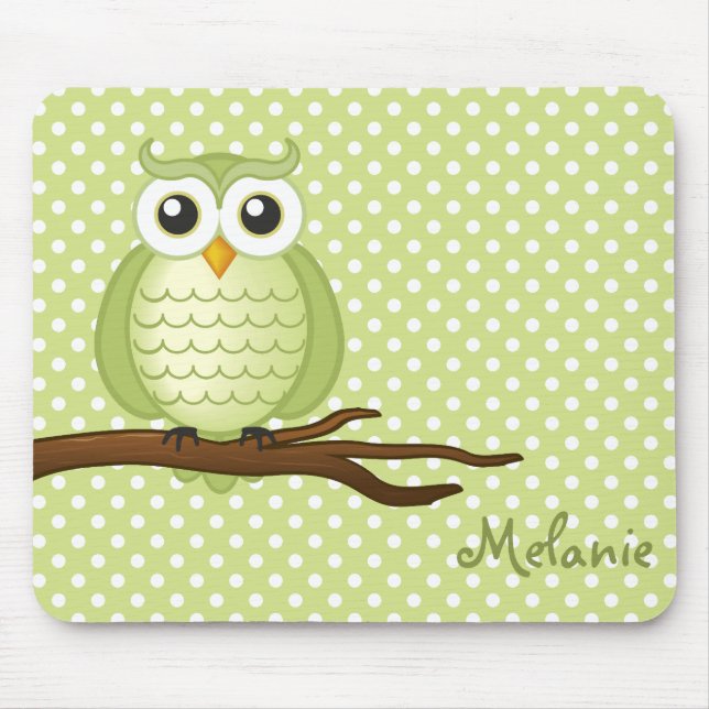 Tapis De Souris Hibou sage vert mignon de Personalizable | (Devant)