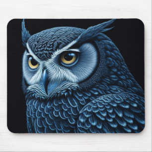 Tapis De Souris Hibou Sérieux Bleu et Noir 