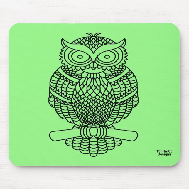 Tapis de souris - Hibou (simple vert néon) (Devant)