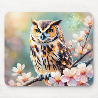 Tapis De Souris Hibou sur fleurs de pommier