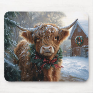 Tapis De Souris Highland Cow Rustic Barnyard Noël