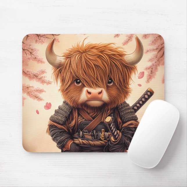 Tapis De Souris Highland Cow Samurai (Avec souris)