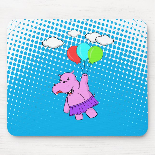 Tapis De Souris Hippo Rose Volant Avec Ballons (Devant)
