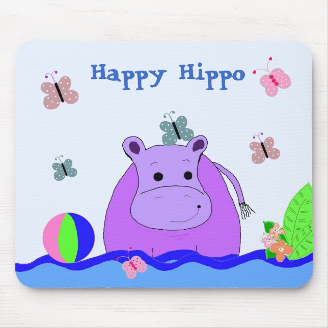 Tapis De Souris Hippo très heureux (Devant)