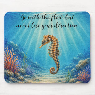Tapis De Souris Hippocampe à l'aquarelle dans l'eau calme avec cit