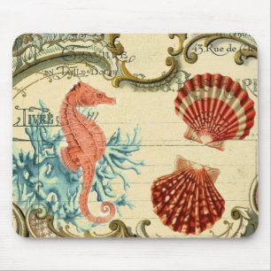 Tapis De Souris hippocampe de coquillages vintages français