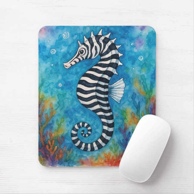 Tapis De Souris Hippocampe zèbre à l'aquarelle (Avec souris)