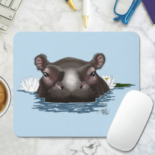 Tapis De Souris Hippopotame Lotus Blanc Bleu