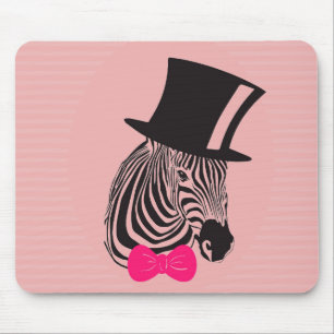 Tapis De Souris Hipster Zebra avec chapeau supérieur et Cravate Bo