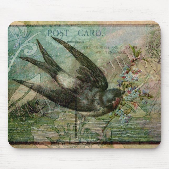 Tapis De Souris Hirondelle avec des fleurs (Devant)
