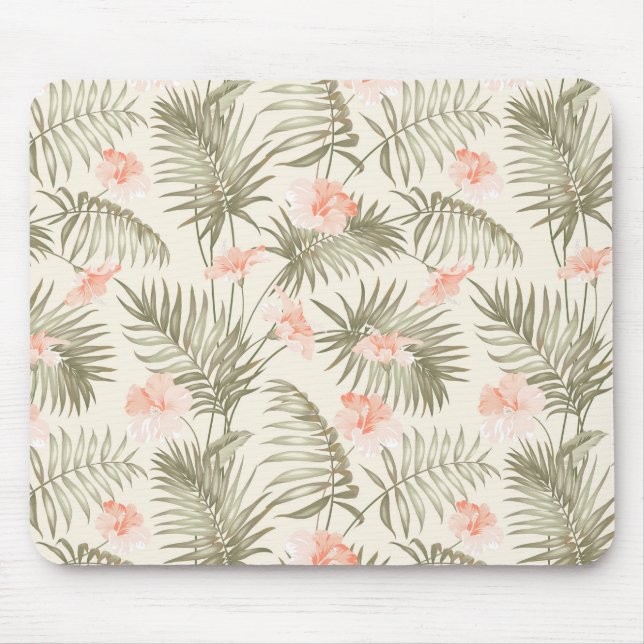 Tapis De Souris Hisbiscus Tropical Palm Tree Motif (Devant)