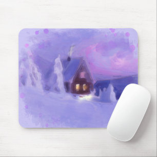 Tapis De Souris Hiver Haut Des Montagnes Chalet Blanc Firs