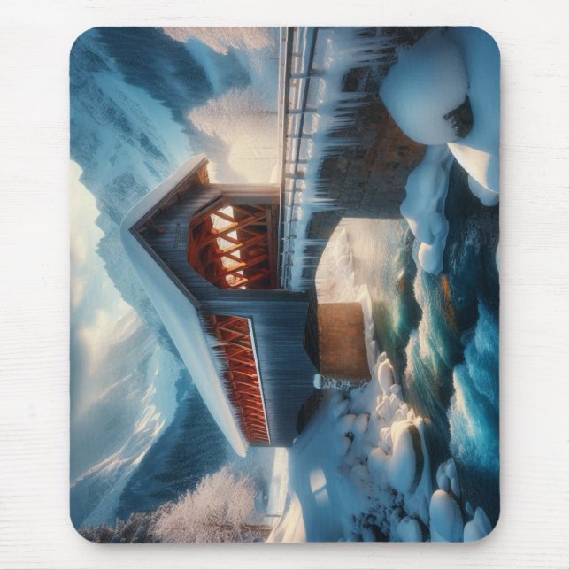 Tapis De Souris Hiver, pont enneigé et rivière (Devant)