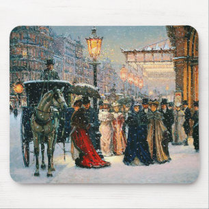 Tapis De Souris Hiver vintage Scène Parisienne Cadeau de Noël