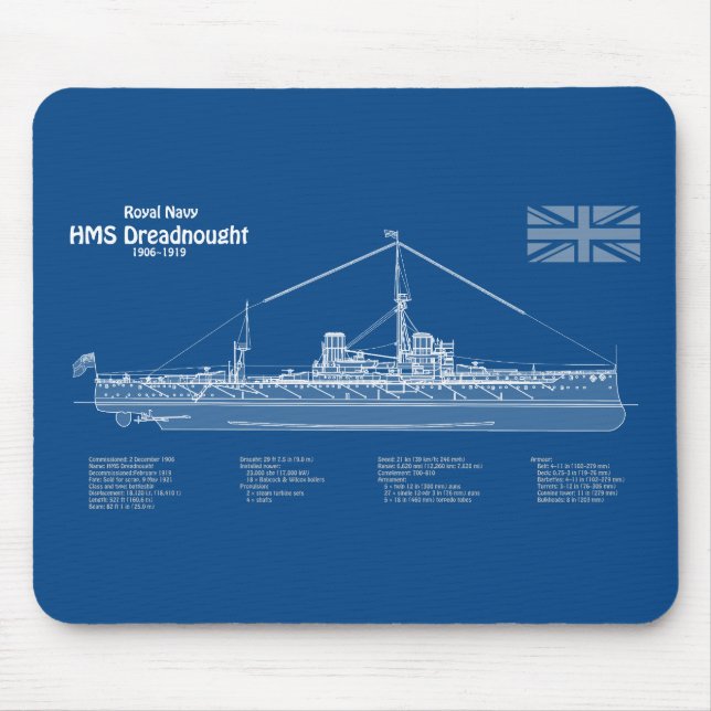 Tapis De Souris HMS Dreadnoud - Plan d'expédition ABD (Devant)