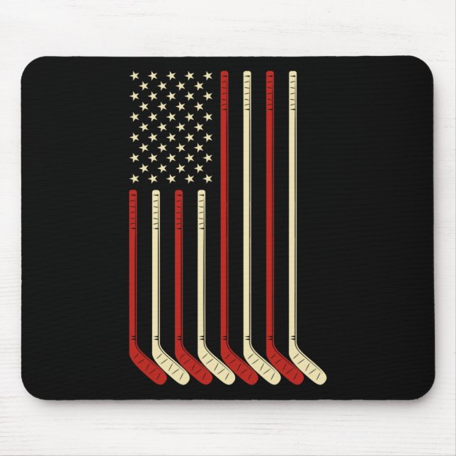 Tapis De Souris Hockey Goalie Gift Usa Flag Hockey Stick Ice Hocke (Devant)