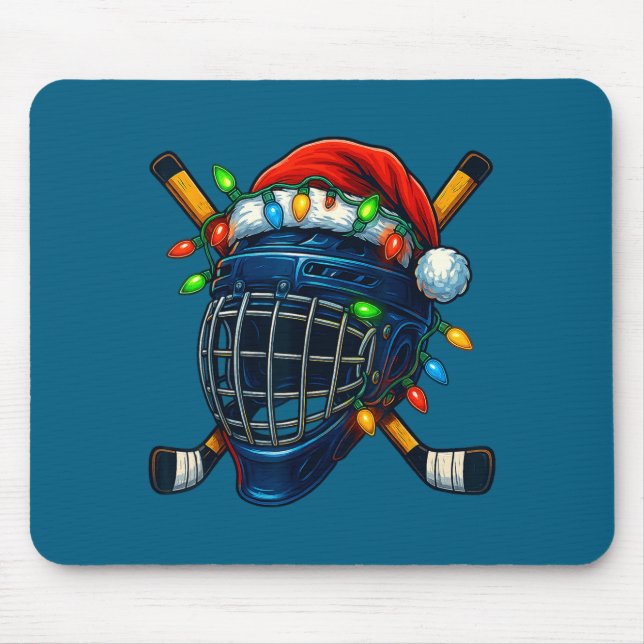 Tapis De Souris Hockey Helmet Christmas Lights Santa Hat Design Xm (Devant)