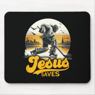 Tapis De Souris Hockey Jésus Sauve Sport Vintage Fan Christ Foi