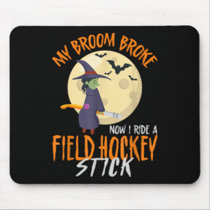 Tapis De Souris Hockey sur gazon Halloween Sorcière Mon Balai Est