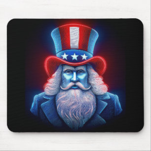 Tapis De Souris Hologramme Rouge Bleu Des États-Unis Oncle Sam