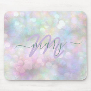 Tapis De Souris Holograph Pastel Ombre Name Monogram Unicorn