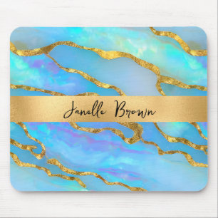 Tapis De Souris Holographie de luxe Faux Opal Pierre et Gold Foil