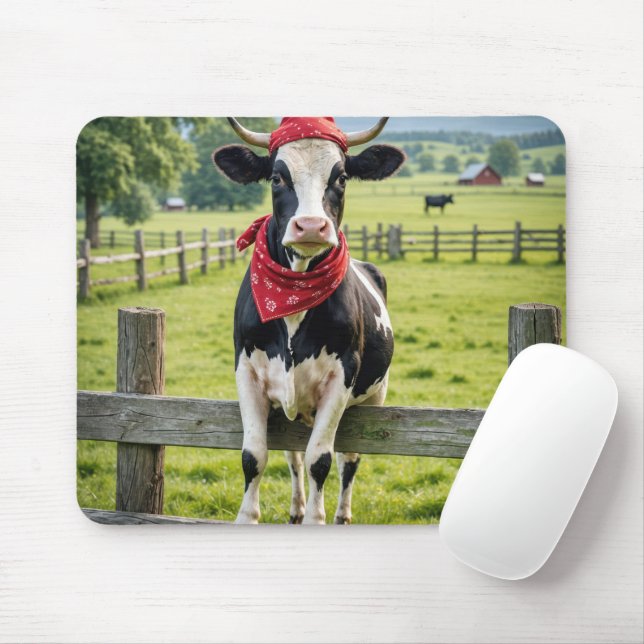 Tapis De Souris Holstein sur une clôture agricole (Avec souris)