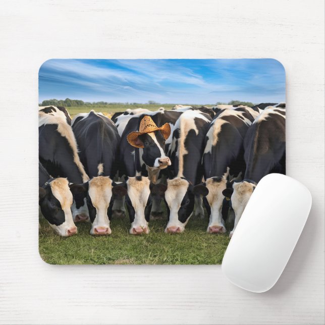 Tapis De Souris Holstein Vache portant un Casquette de cowboy (Avec souris)