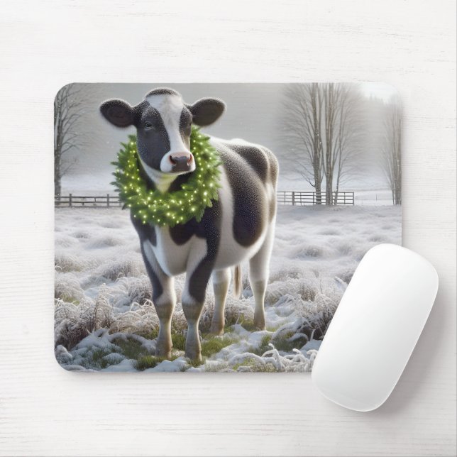Tapis De Souris Holstein Vache portant une couronne de vacances (Avec souris)