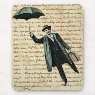 Tapis De Souris Homme au parapluie volant vintage avec page d'écri