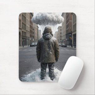 Tapis De Souris Homme de la ville sous un nuage de neige