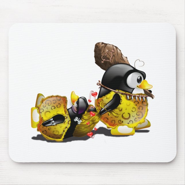 Tapis De Souris Homme des cavernes Tux dans l'amour (Devant)