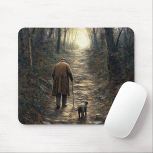 Tapis De Souris Homme et son chien marchant en montée dans un bois