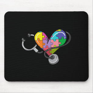 Tapis De Souris Hommes femmes stéthoscope autisme cœur puzzle colo