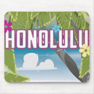 Tapis De Souris Honolulu, Hawaii, affiche de voyage vintage USA.