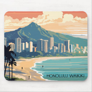 Tapis De Souris Honolulu Waikiki Beach Hawaii Panorama