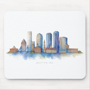 Tapis De Souris Horizon de la ville de Boston à l'aquarelle Mode