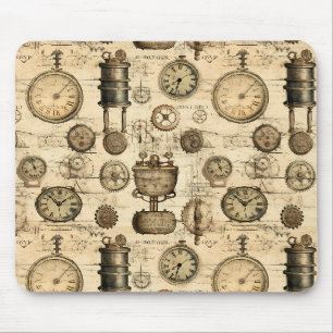 Tapis De Souris Horloge ancienne engrenage parchemin marron Steamp