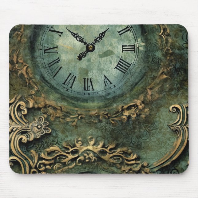 Tapis De Souris Horloge Steampunk Rustique Vert Émeraude (Devant)