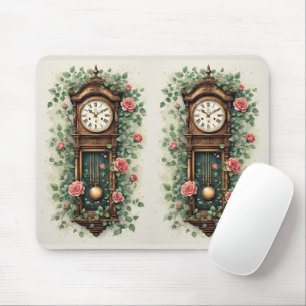 Tapis De Souris Horloge Vintage Entourée de Roses et de Vignes